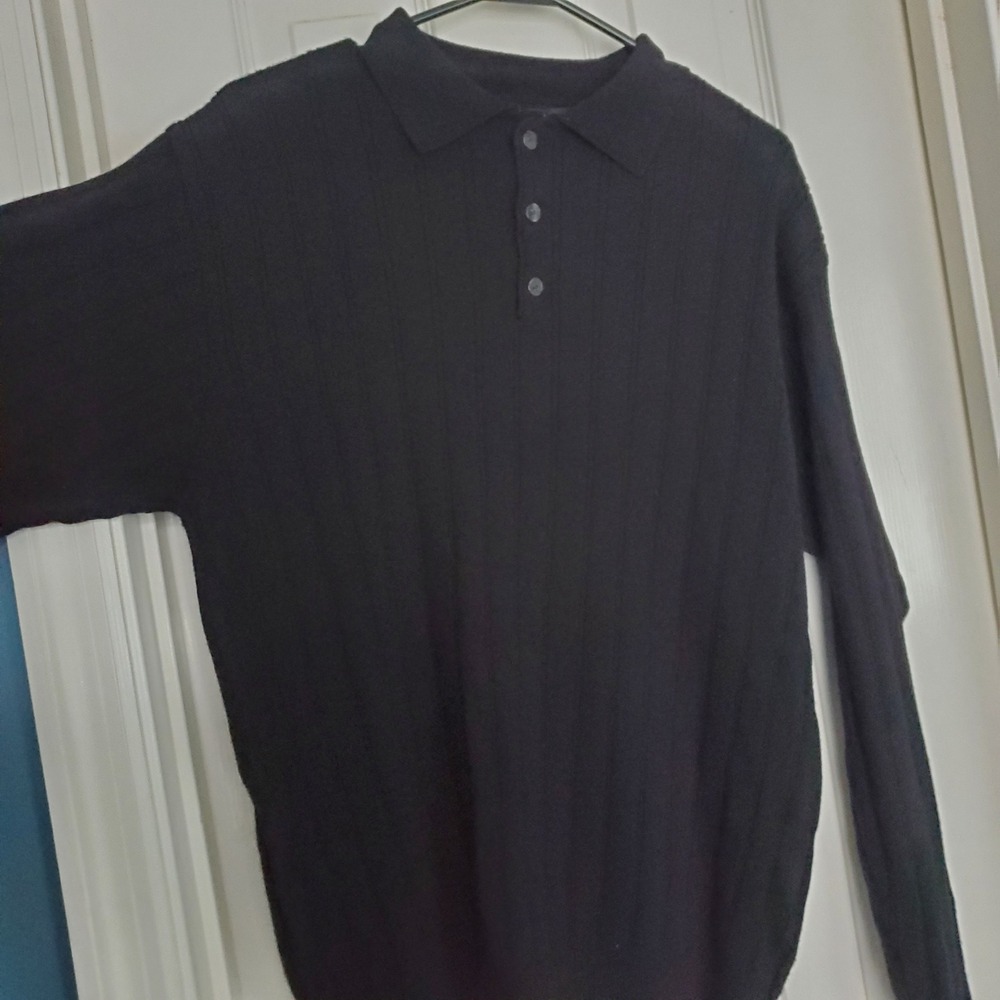 Geoffrey Beene Mens Medium Black Merino‎ Wool Blend Ribbed Long Sleeve Sweater